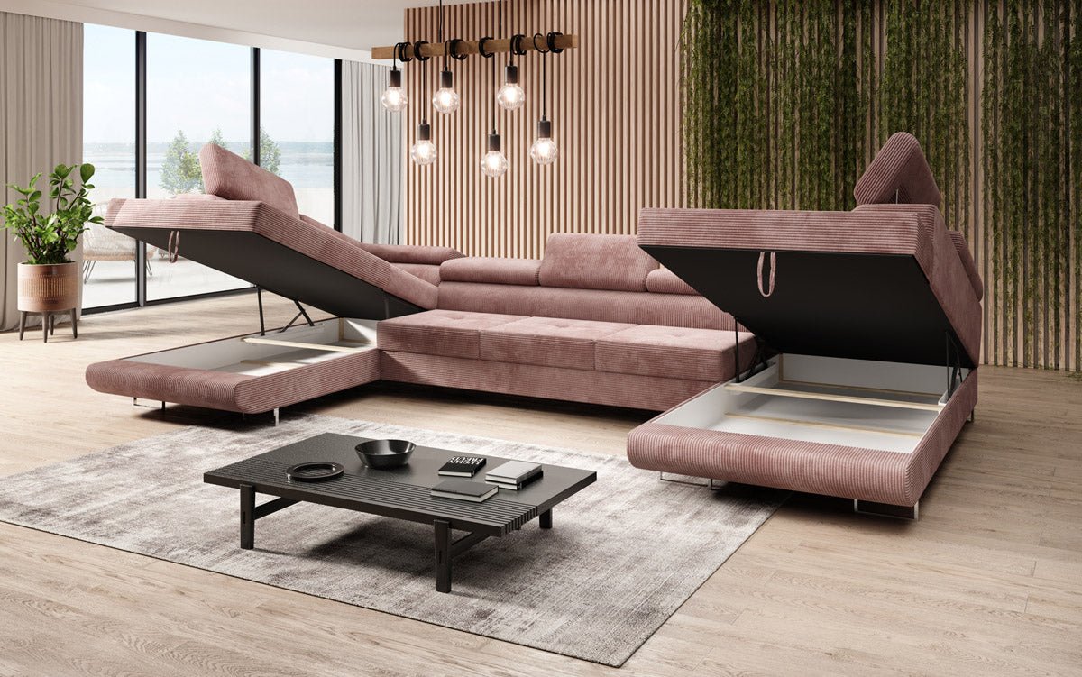 Designer Sofa Taormina with Sleeping and Folding Function in Corduroy