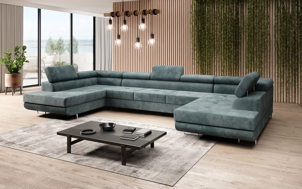 Designer Sofa Taormina with Sleeping and Folding Function in Corduroy