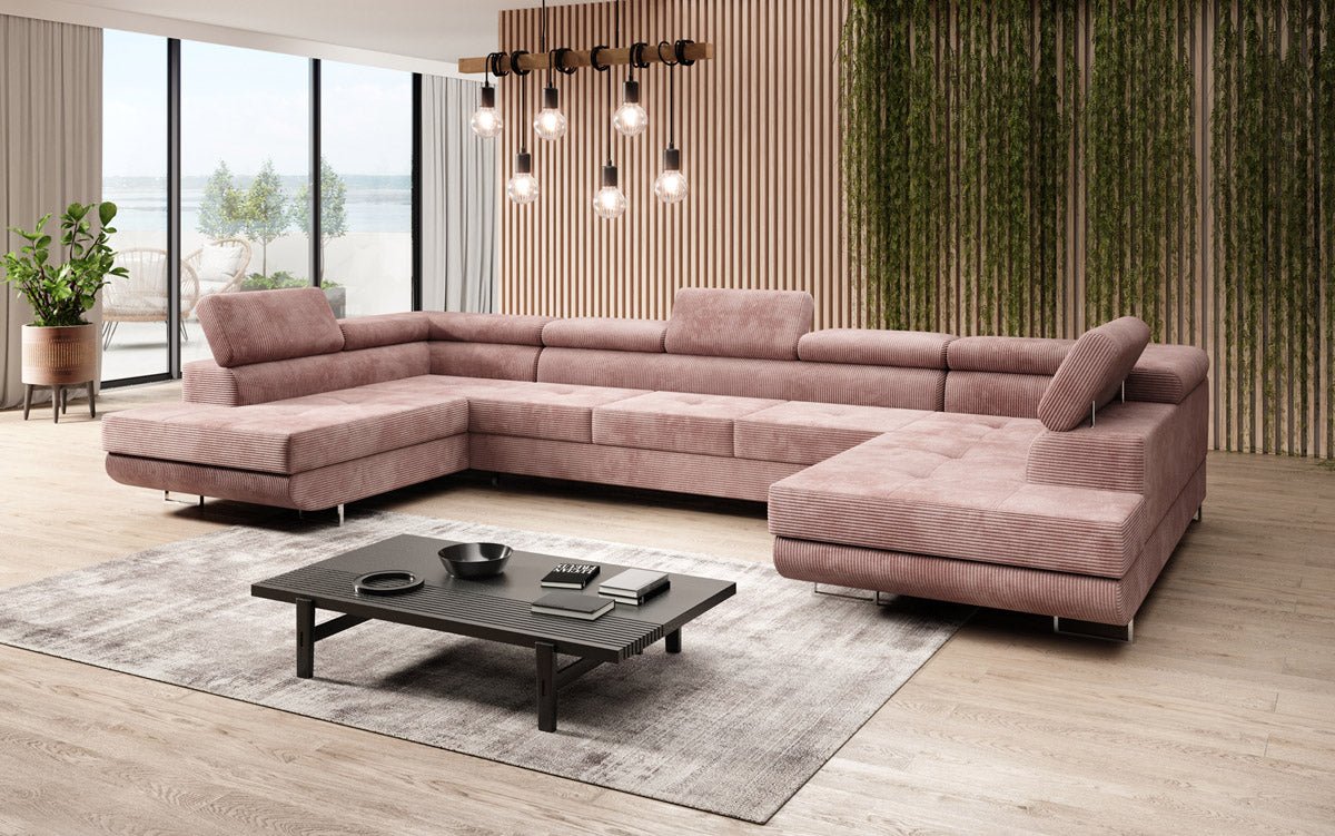 Designer Sofa Taormina with Sleeping and Folding Function in Corduroy