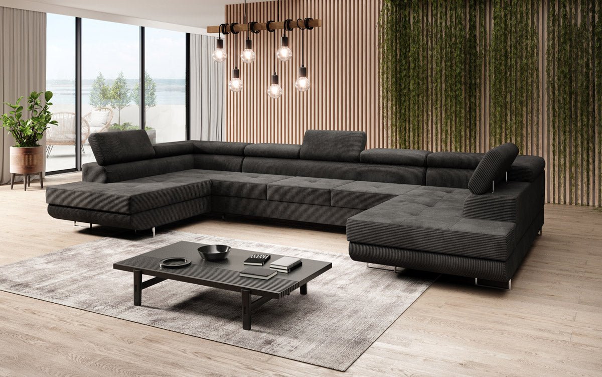 Designer Sofa Taormina with Sleeping and Folding Function in Corduroy