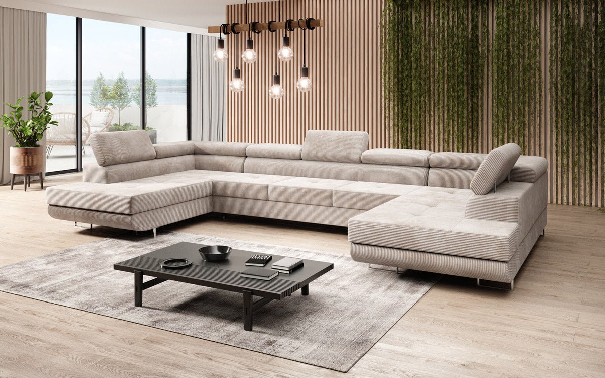 Designer Sofa Taormina with Sleeping and Folding Function in Corduroy