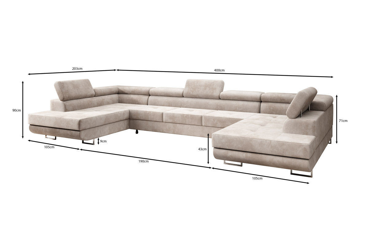 Designer Sofa Taormina with Sleeping and Folding Function in Corduroy