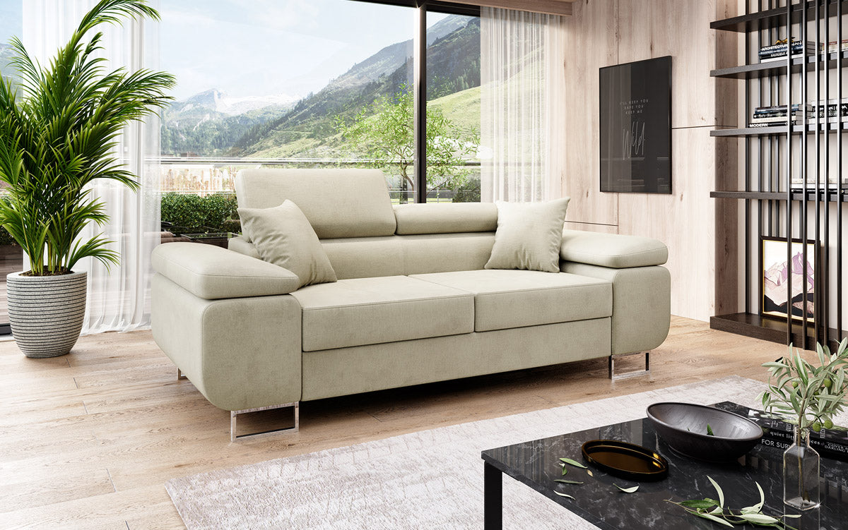 Designer 2-seater Siera sofa with sleeping function in velvet