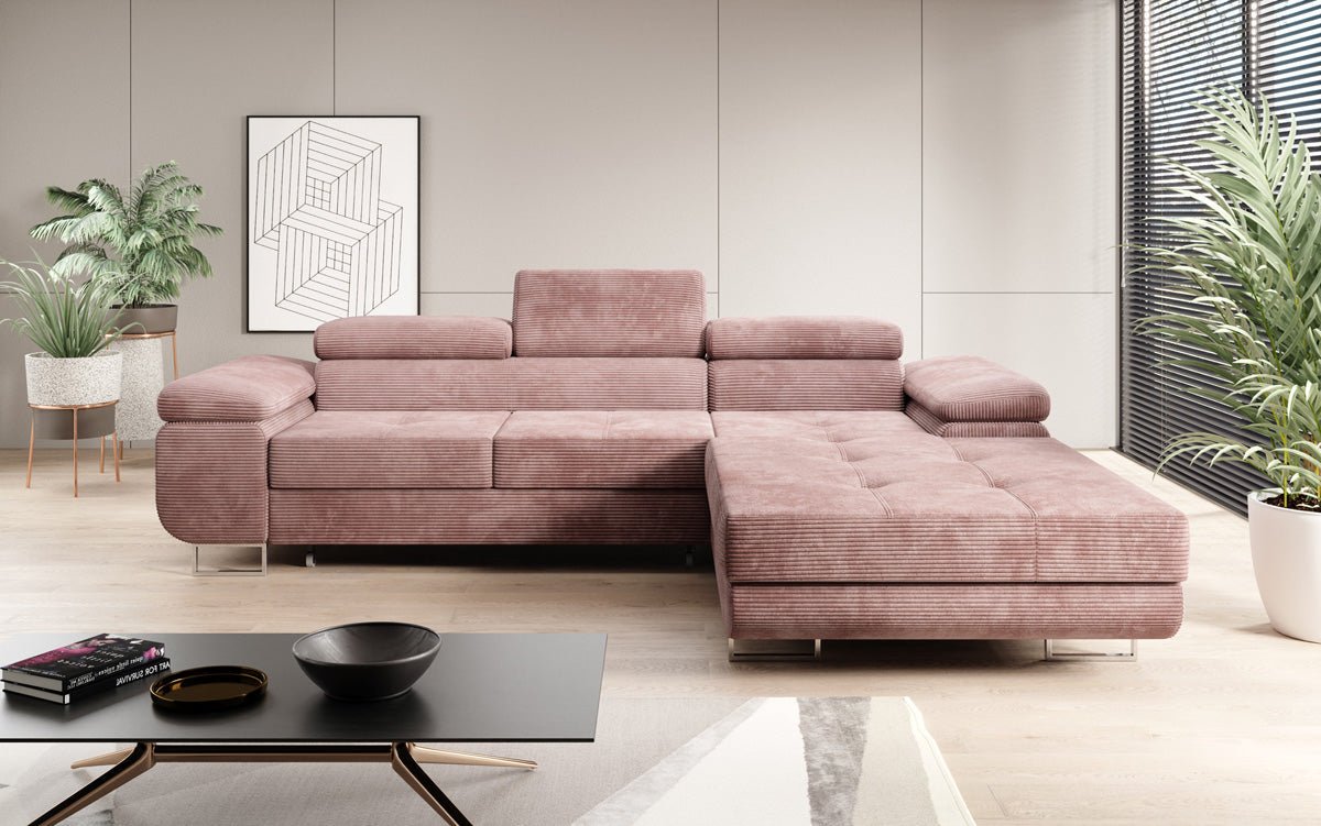 Designer sofa Calvera with sleep and folding function in Corduroy