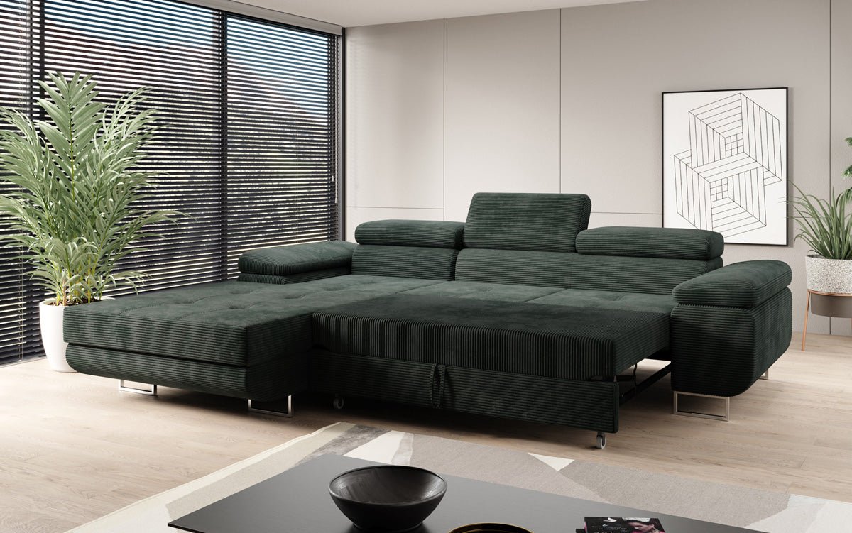 Designer sofa Calvera with sleep and folding function in Corduroy