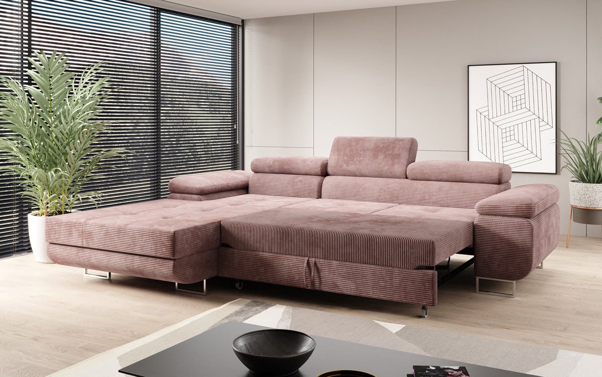 Designer sofa Calvera with sleep and folding function in Corduroy