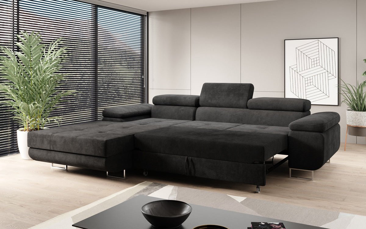 Designer sofa Calvera with sleep and folding function in Corduroy