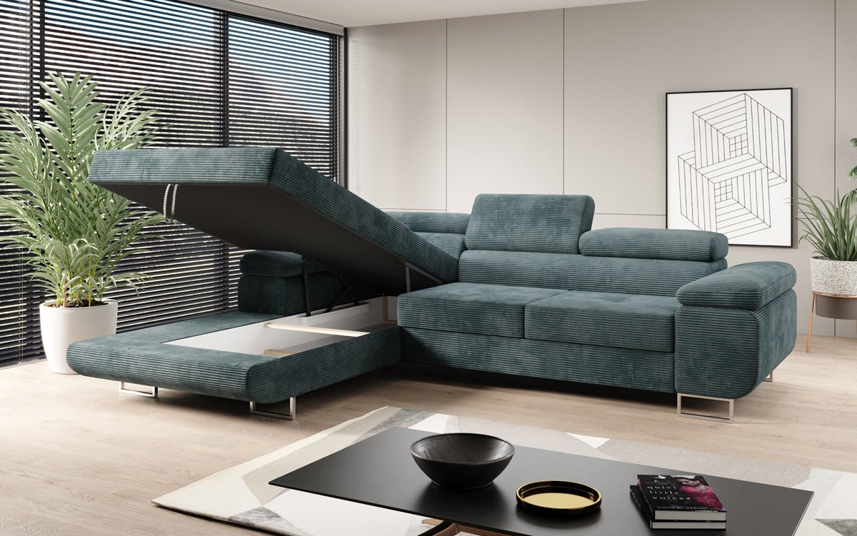 Designer sofa Calvera with sleep and folding function in Corduroy