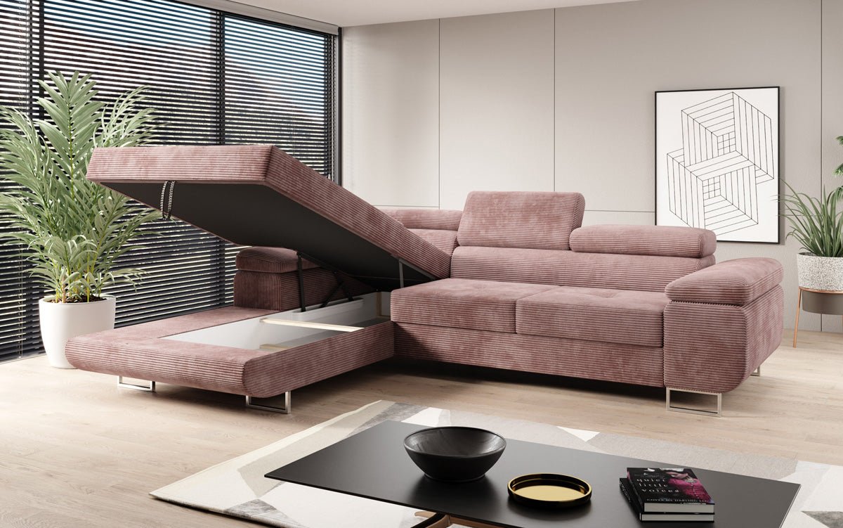 Designer sofa Calvera with sleep and folding function in Corduroy