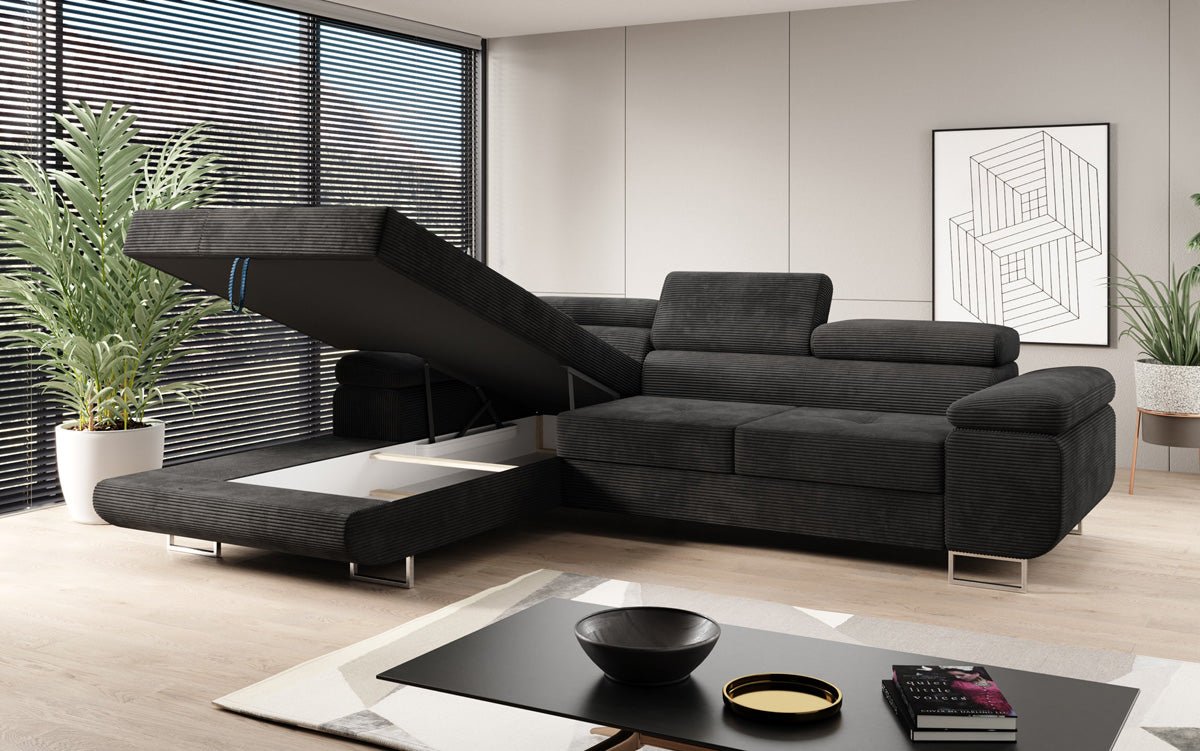 Designer sofa Calvera with sleep and folding function in Corduroy
