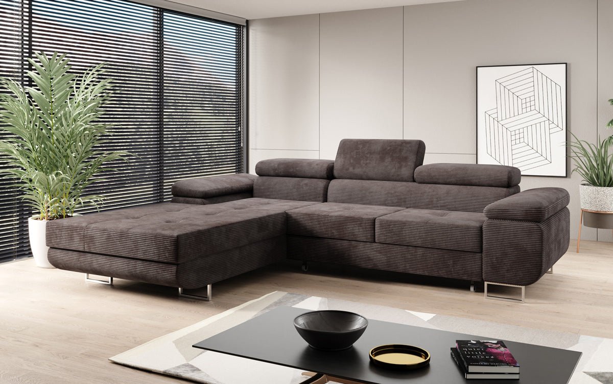 Designer sofa Calvera with sleep and folding function in Corduroy