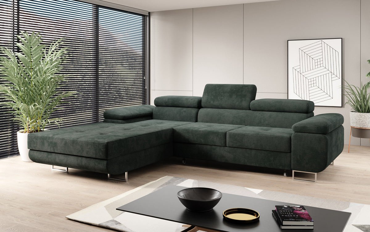 Designer sofa Calvera with sleep and folding function in Corduroy