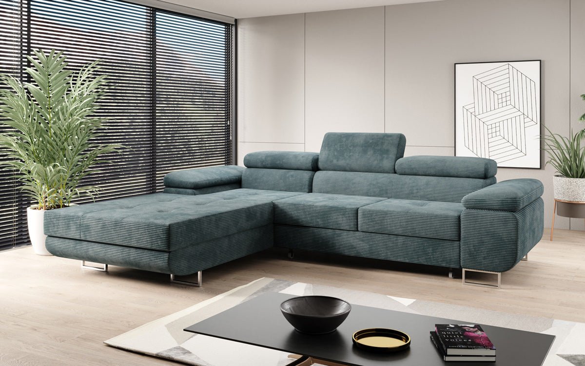 Designer sofa Calvera with sleep and folding function in Corduroy