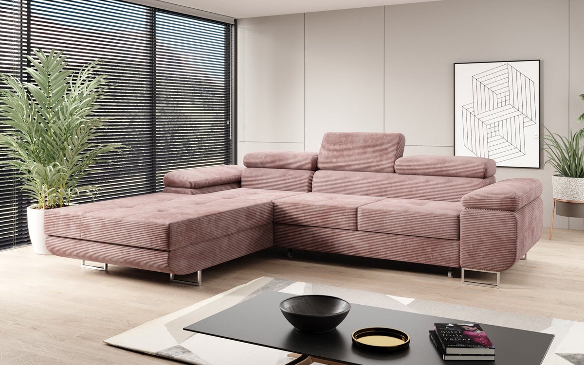 Designer sofa Calvera with sleep and folding function in Corduroy