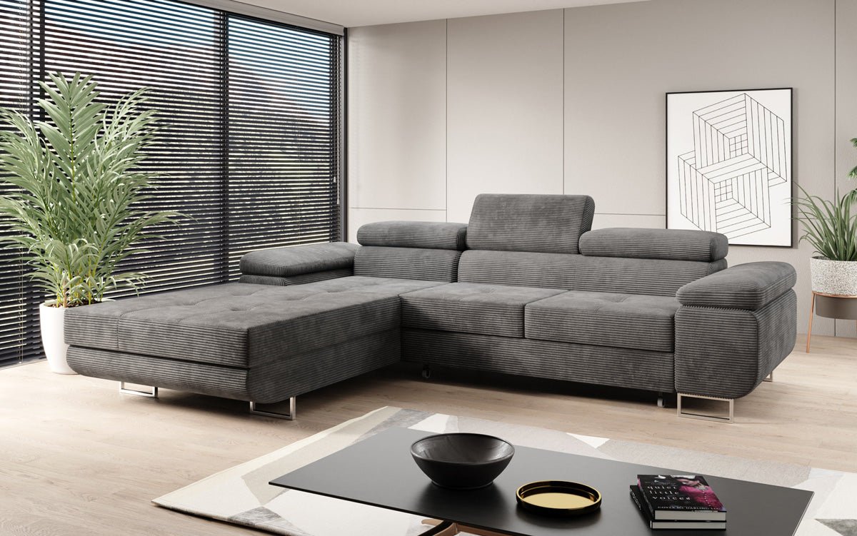 Designer sofa Calvera with sleep and folding function in Corduroy