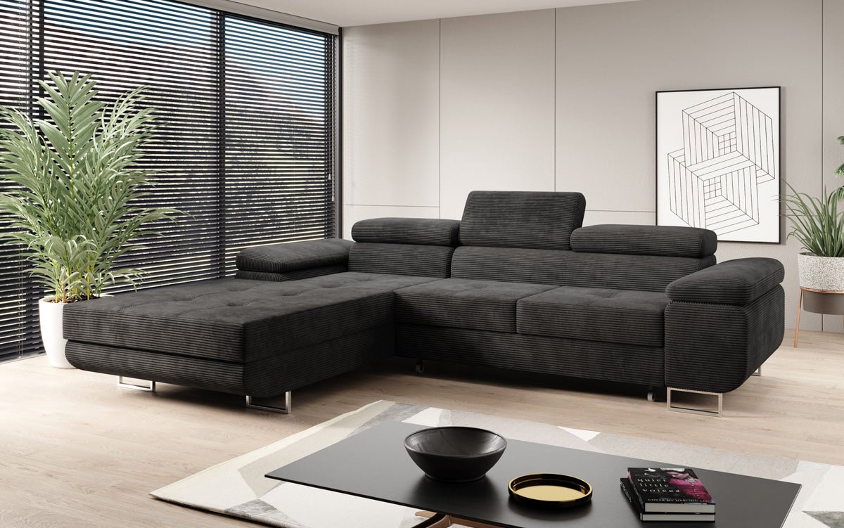 Designer sofa Calvera with sleep and folding function in Corduroy