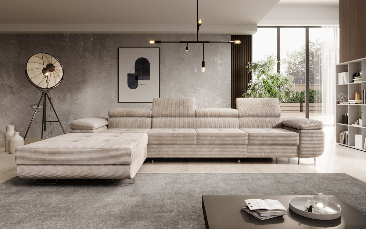Designer Sofa Calvera Maxi with Sleeping and Folding Function in Corduroy