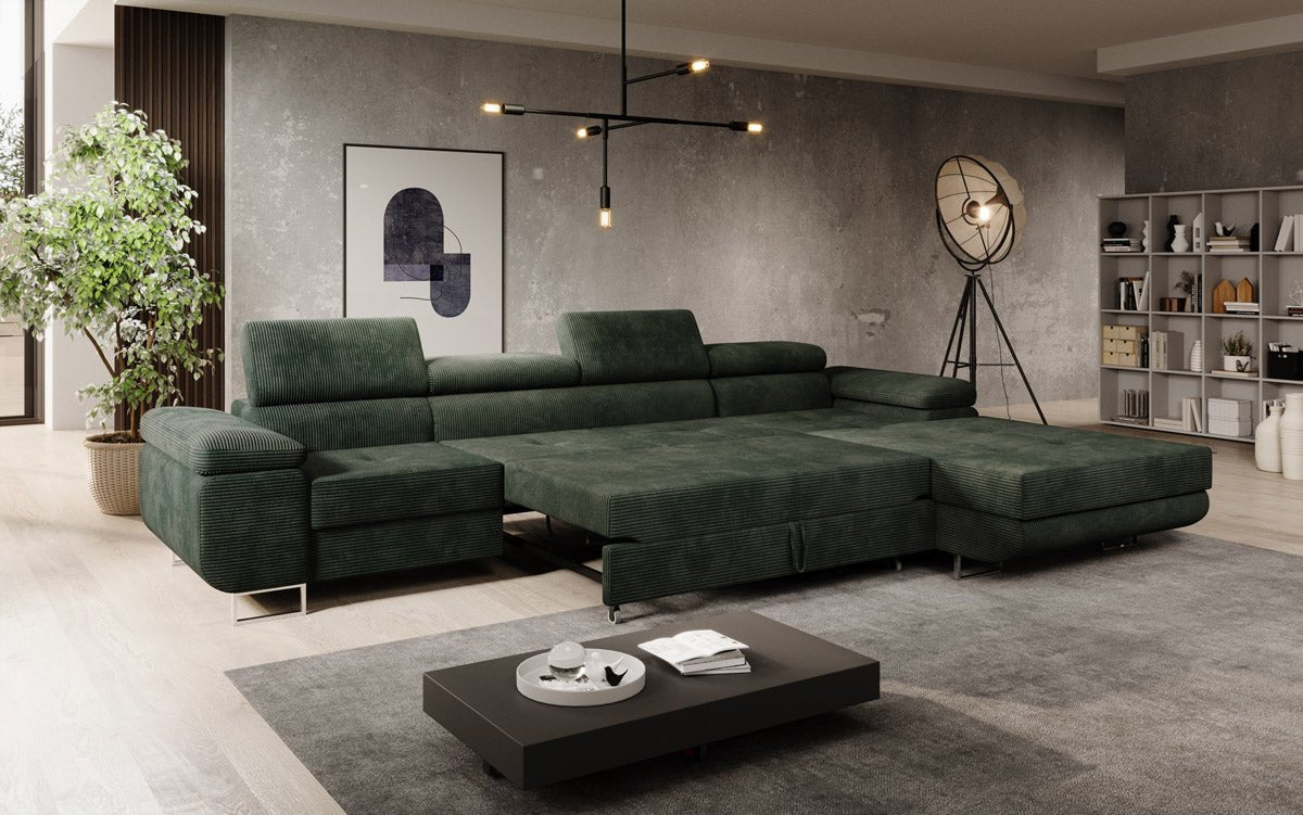 Designer Sofa Calvera Maxi with Sleeping and Folding Function in Corduroy