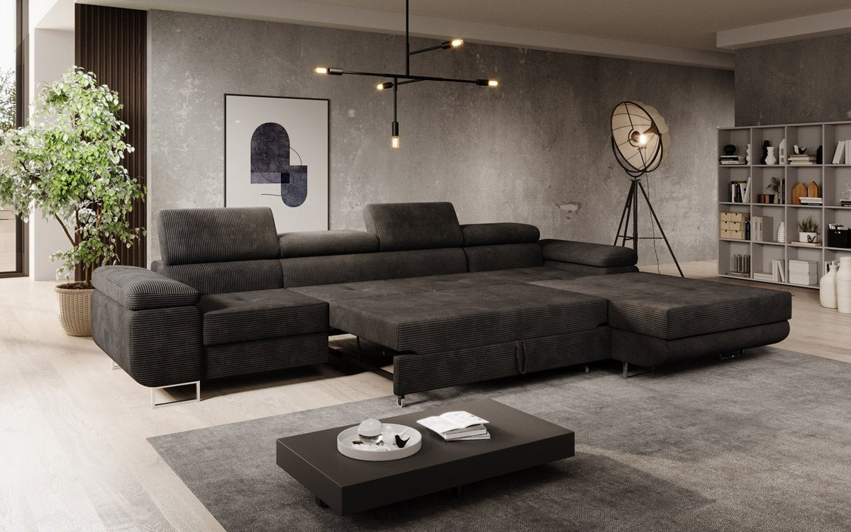 Designer Sofa Calvera Maxi with Sleeping and Folding Function in Corduroy