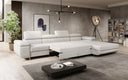 Designer corner sofa Calvera Maxi with sleeping and fold-out function in bouclé