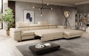 Designer corner sofa Calvera Maxi with sleeping and fold-out function in bouclé