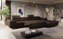 Designer corner sofa Calvera Maxi with sleeping and fold-out function in bouclé