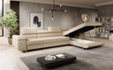 Designer corner sofa Calvera Maxi with sleeping and fold-out function in bouclé