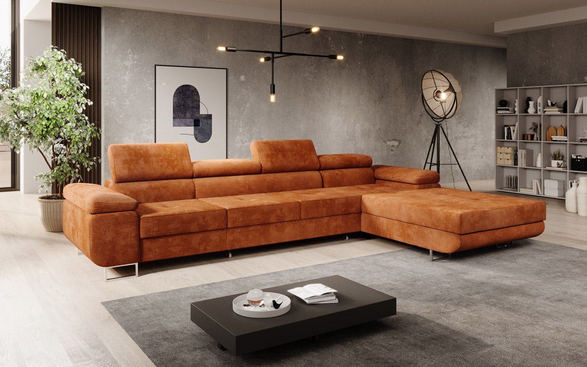 Designer Sofa Calvera Maxi with Sleeping and Folding Function in Corduroy