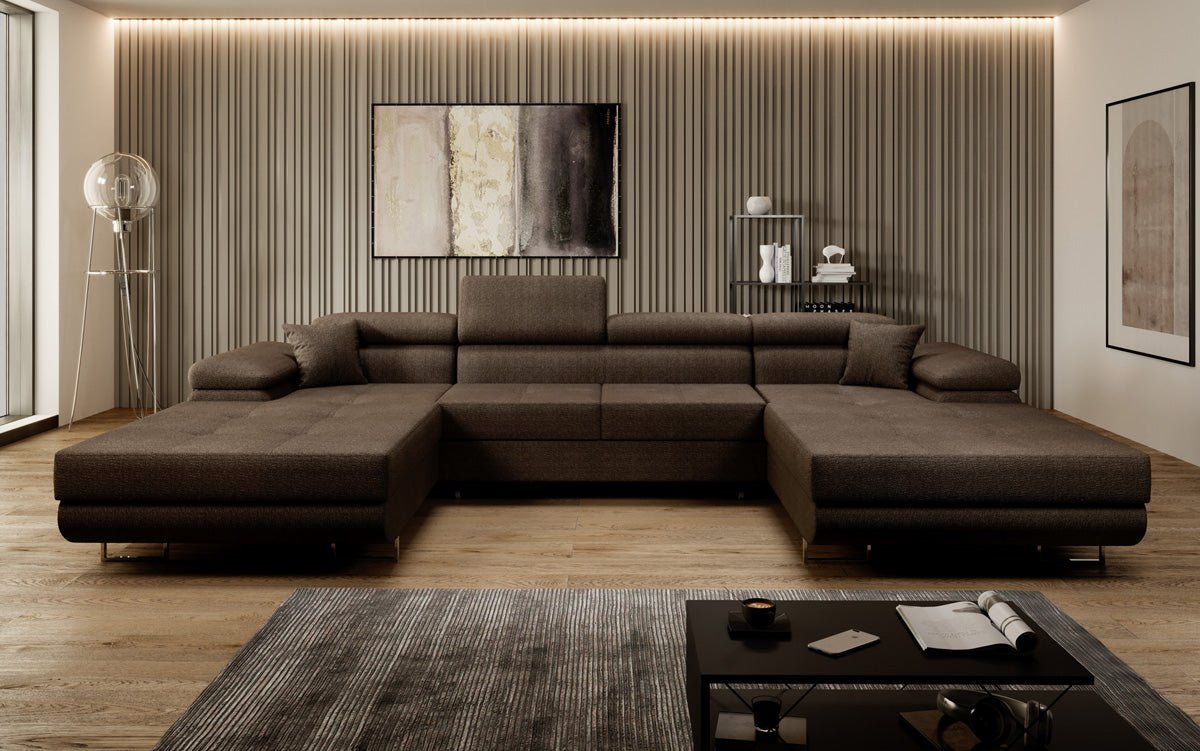 Designer Sofa Calvera U with Sleeping and Folding Function in Bouclé