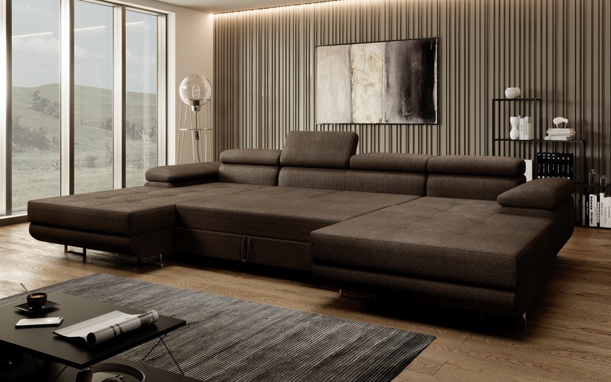 Designer Sofa Calvera U with Sleeping and Folding Function in Bouclé
