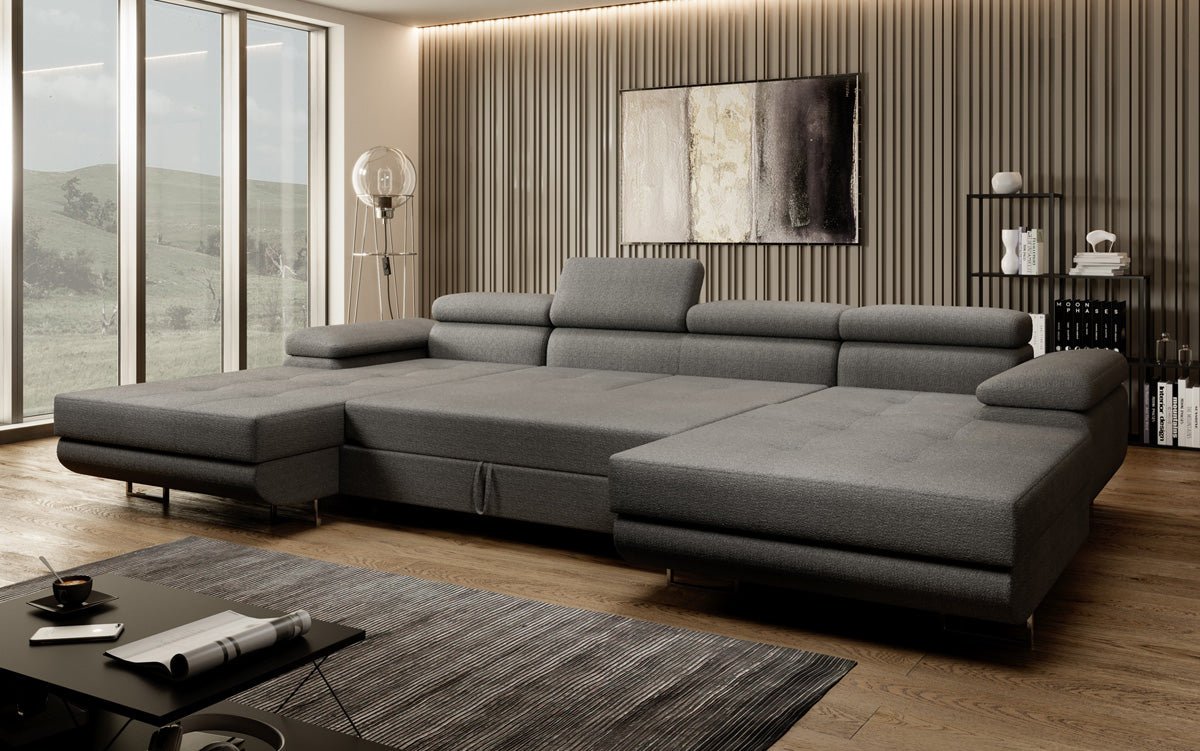 Designer Sofa Calvera U with Sleeping and Folding Function in Bouclé