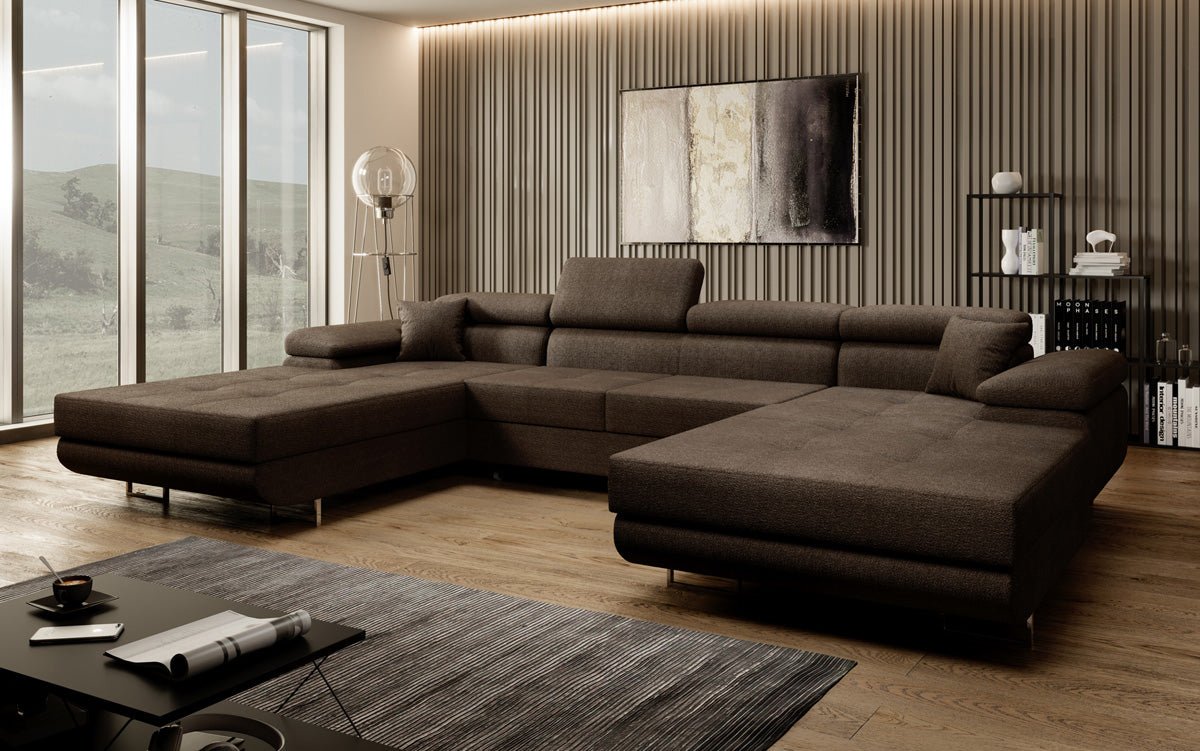 Designer Sofa Calvera U with Sleeping and Folding Function in Bouclé