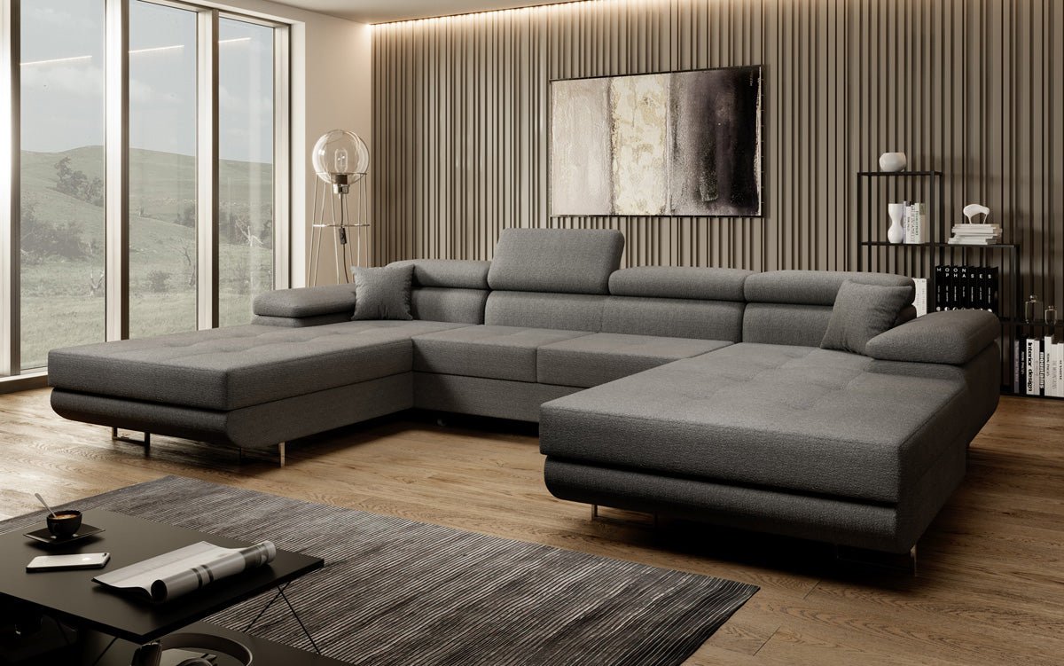 Designer Sofa Calvera U with Sleeping and Folding Function in Bouclé