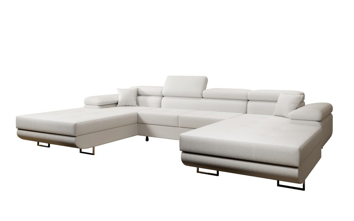 Designer Sofa Calvera U with Sleeping and Folding Function in Bouclé