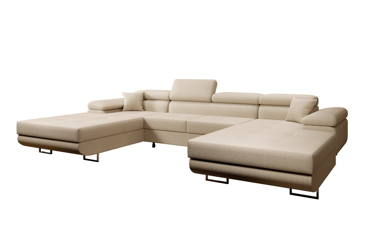 Designer Sofa Calvera U with Sleeping and Folding Function in Bouclé