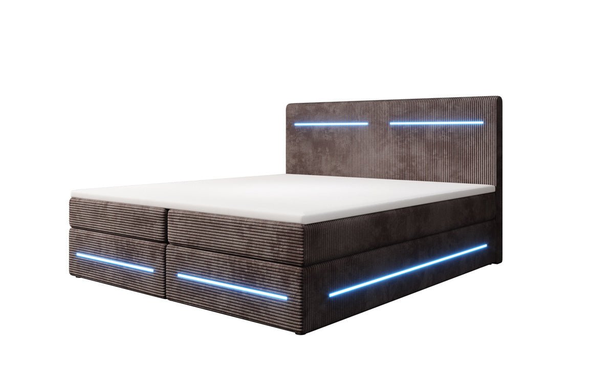 Boxspring bed Lara with storage and LED in corduroy