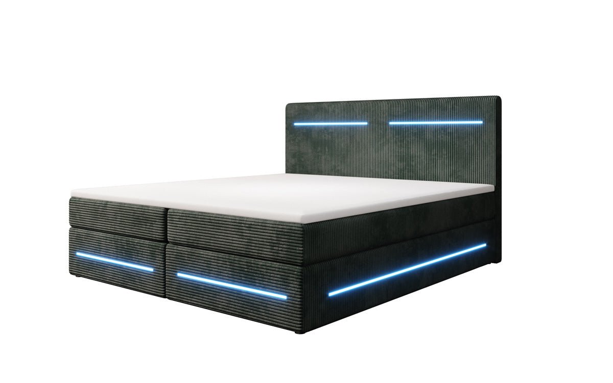 Boxspring bed Lara with storage and LED in corduroy