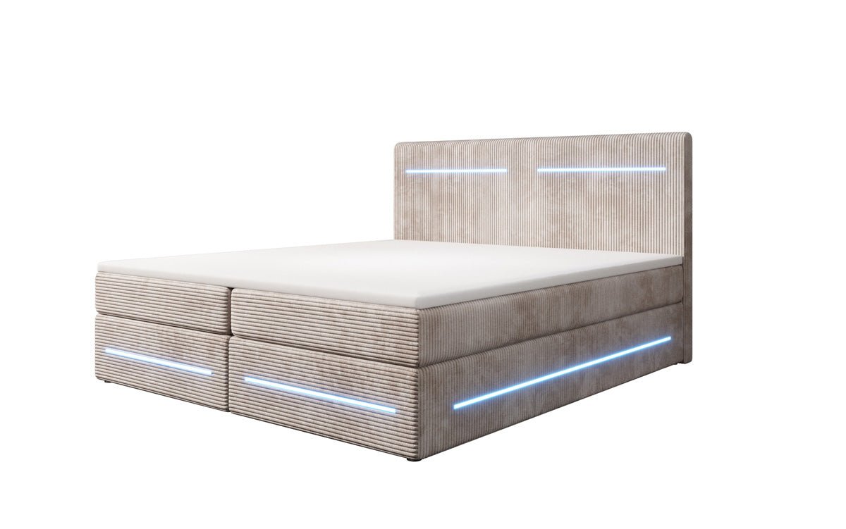 Boxspring bed Lara with storage and LED in corduroy