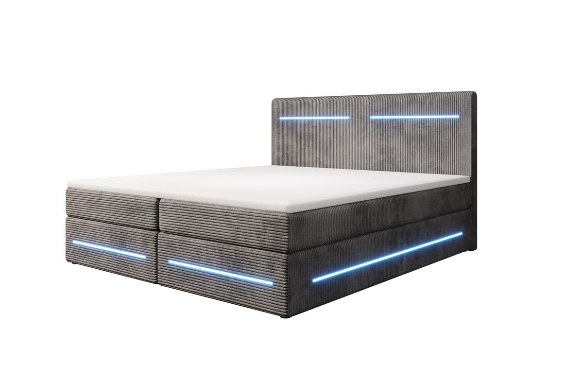 Boxspring bed Lara with storage and LED in corduroy