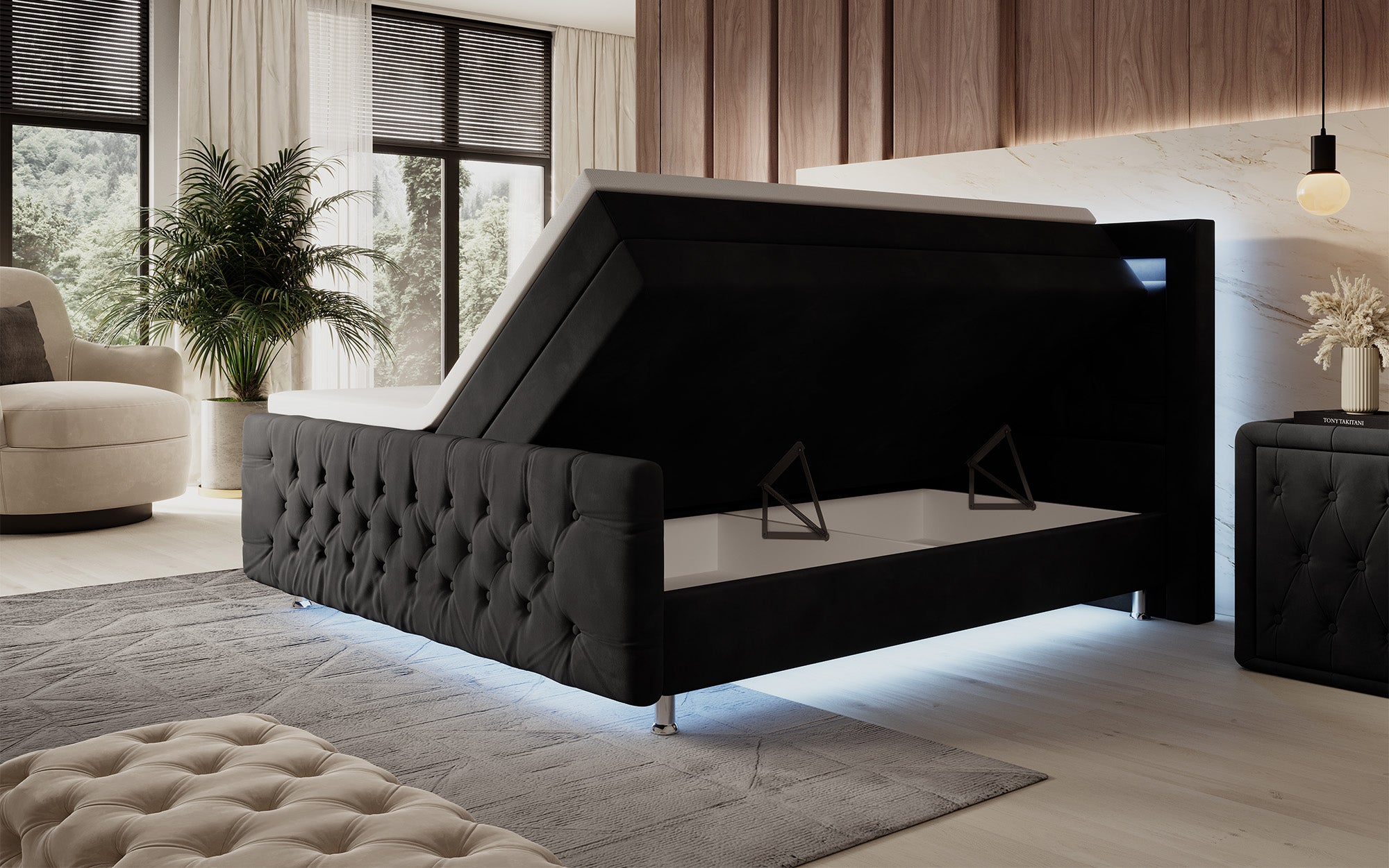 Lorena Box Spring Bed with LED and Storage