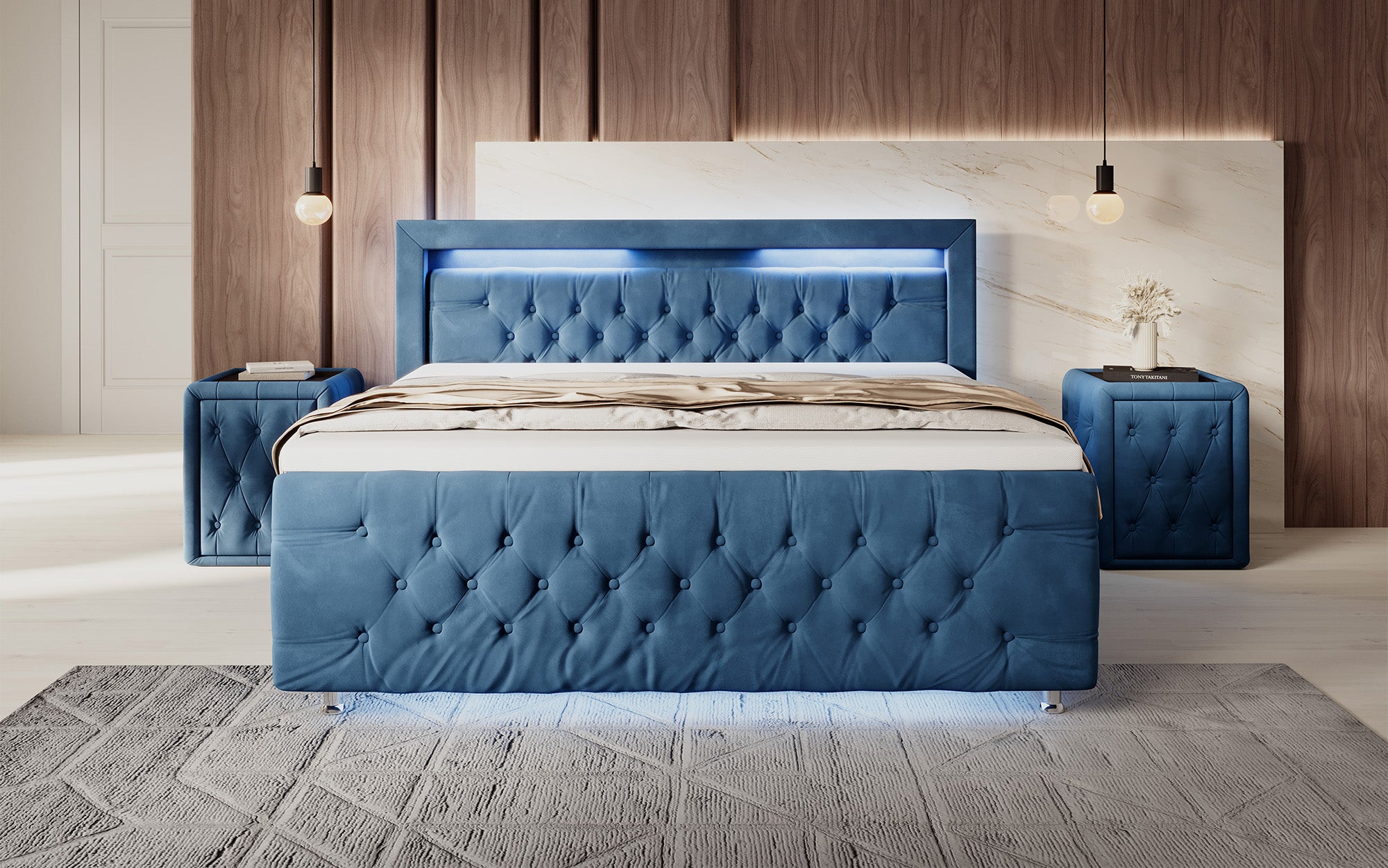 Lorena Box Spring Bed with LED and Storage