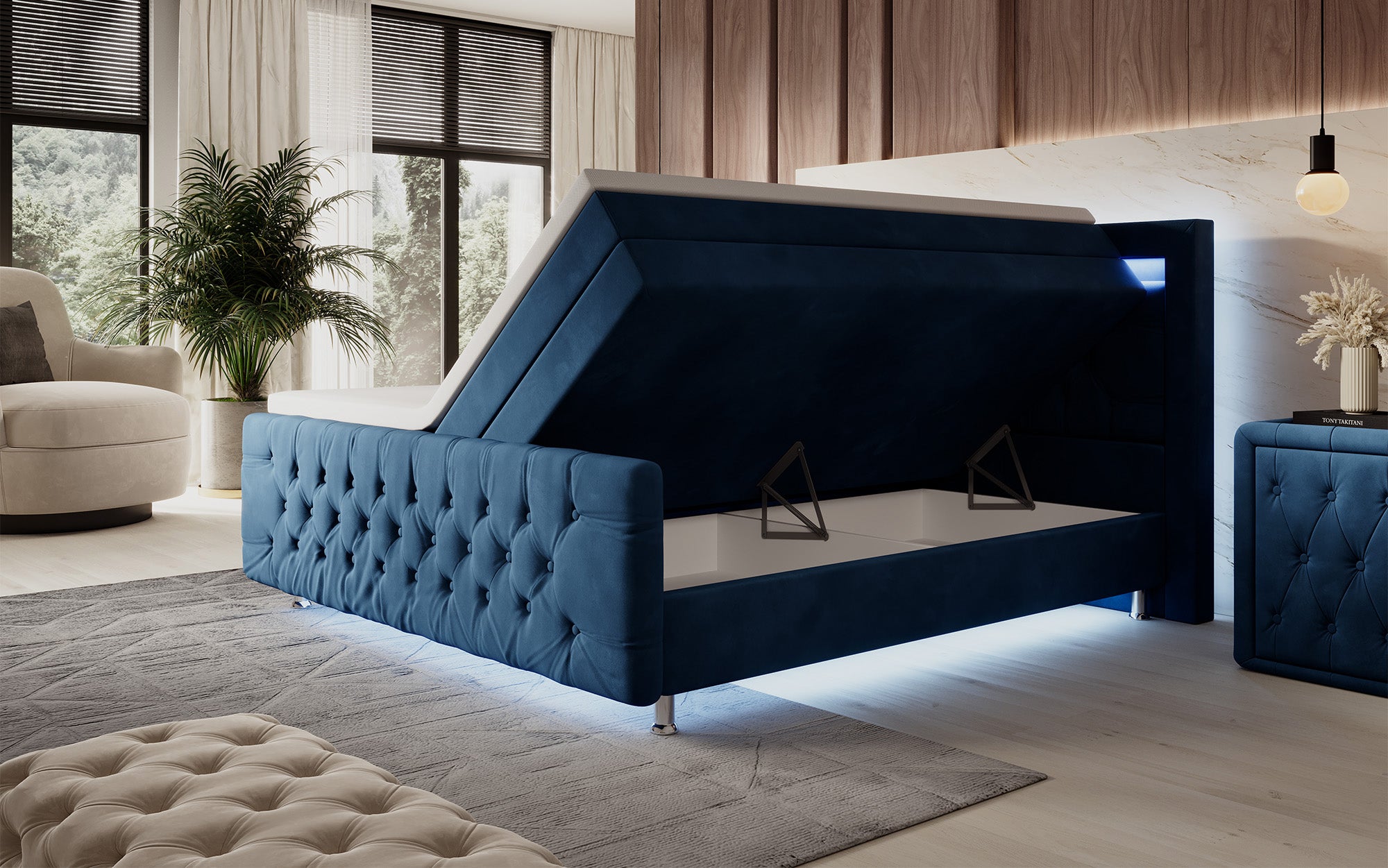 Lorena Box Spring Bed with LED and Storage