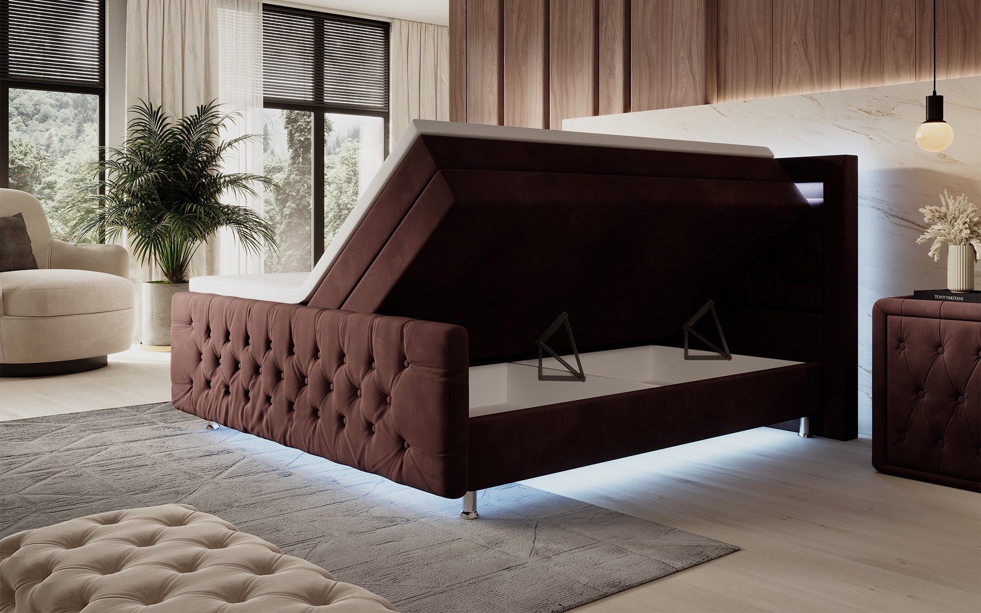Lorena Box Spring Bed with LED and Storage