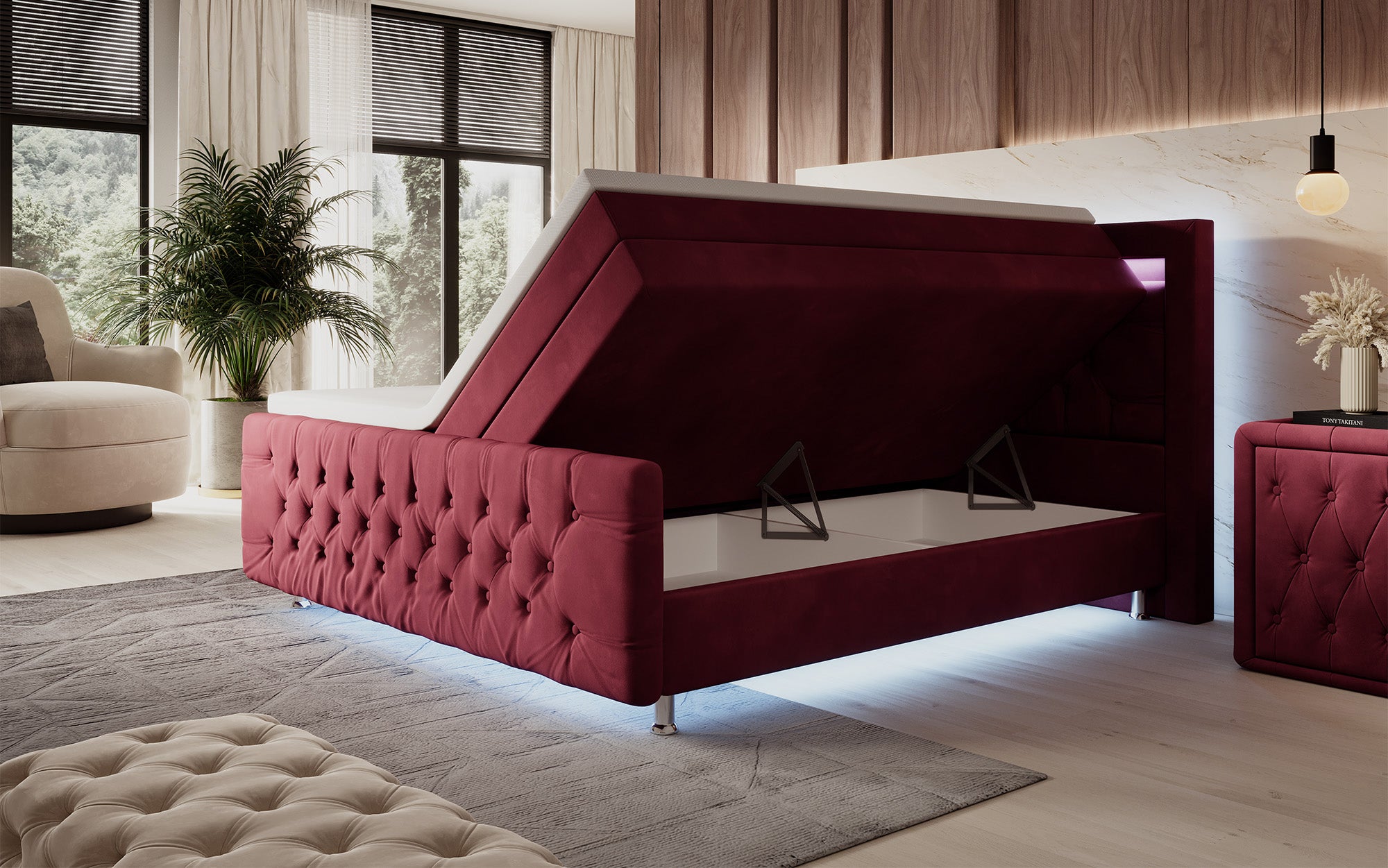 Lorena Box Spring Bed with LED and Storage