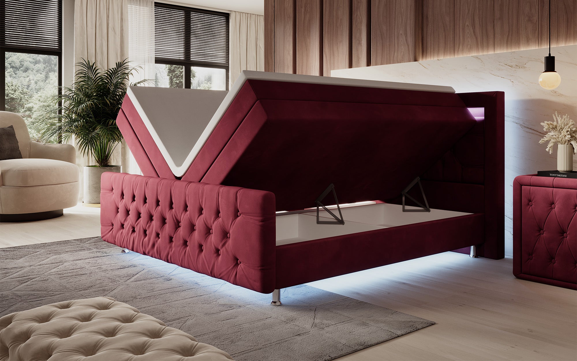 Lorena Box Spring Bed with LED and Storage