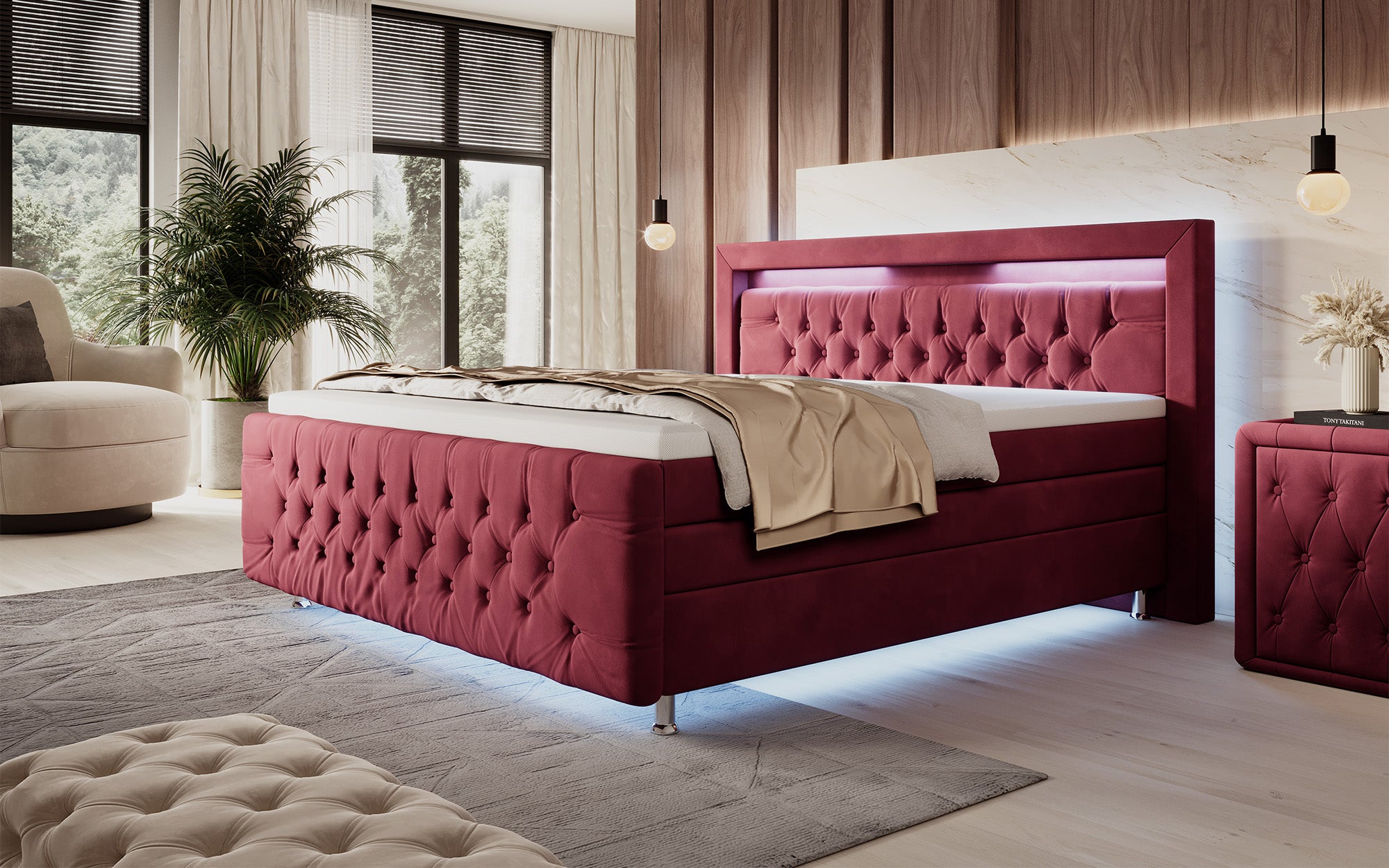 Lorena Box Spring Bed with LED and Storage