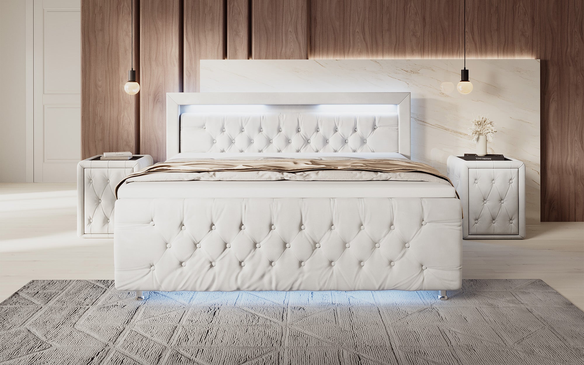 Lorena Box Spring Bed with LED and Storage