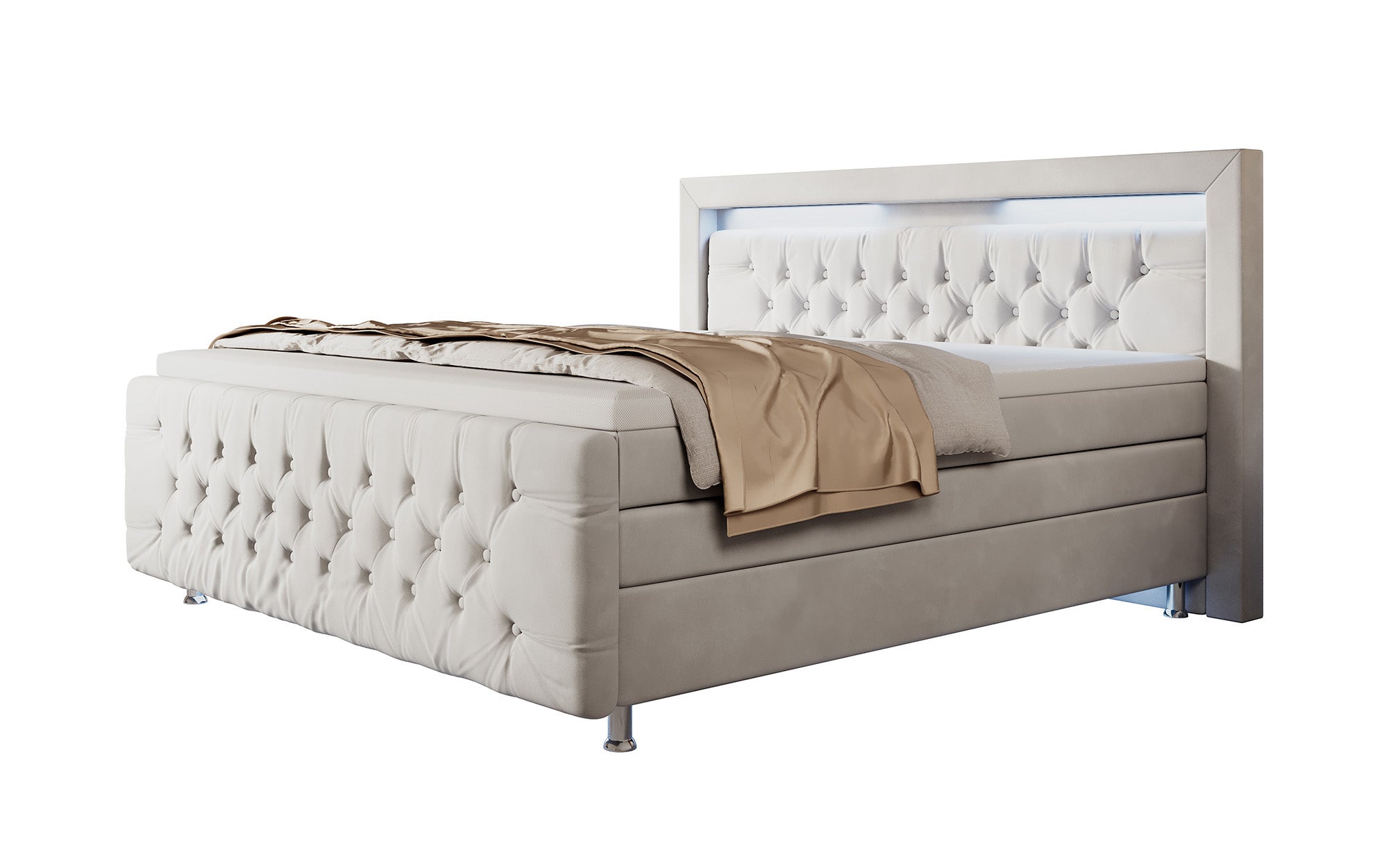 Lorena Box Spring Bed with LED and Storage