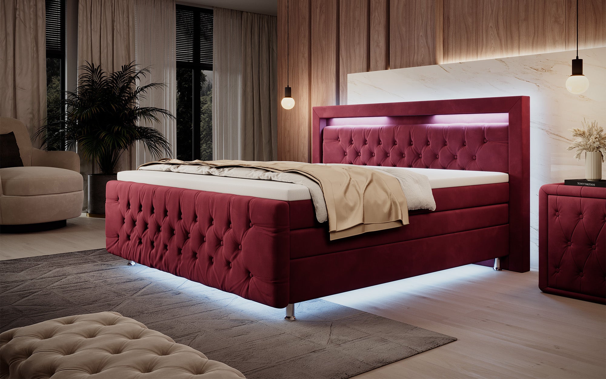 Lorena Box Spring Bed with LED and Storage
