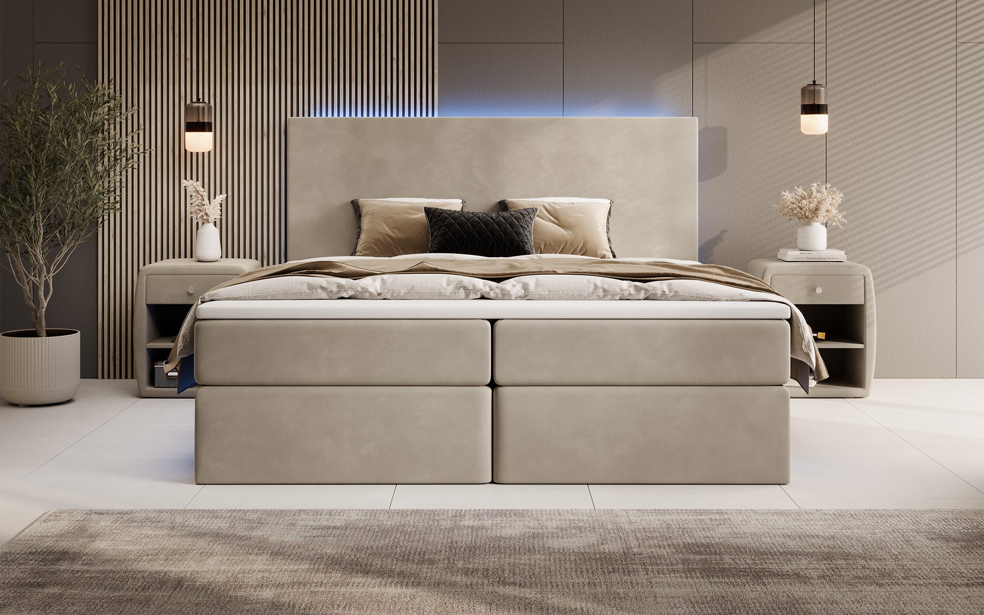 Voyage Boxspring Bed with LED and Storage in Velvet